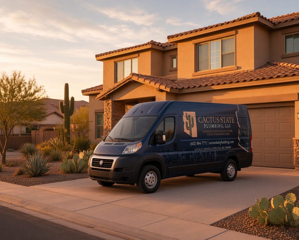 Plumbing van parked in avondale arizona home driveway
